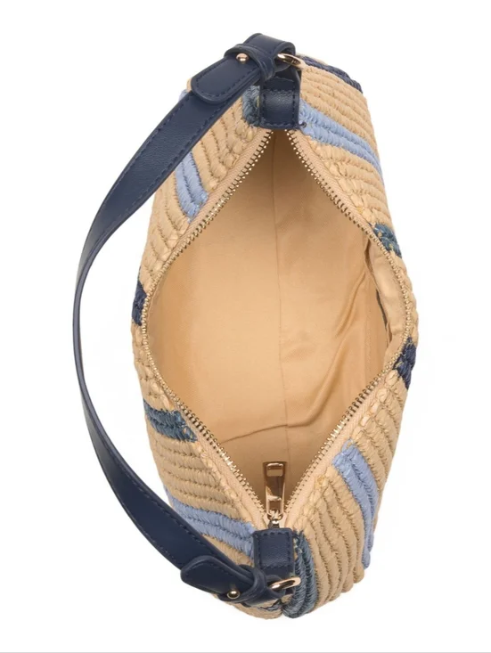 Rachel Zoe Tan Woven Shoulder Bag with Blue Stripes - Picture 3 of 3